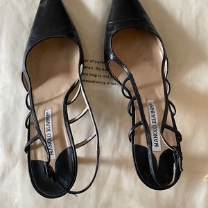 Manolo Blahnik Black Leather Slingbacks